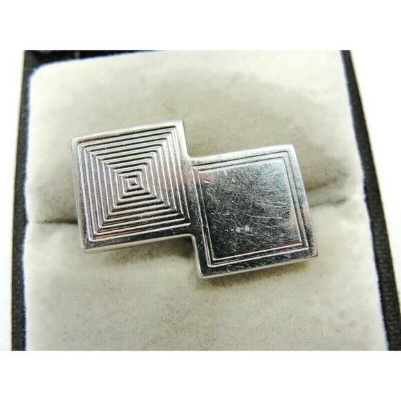 Double Square Cufflinks Smooth Lined Silver Tone Tux Shirt Dress Suit Vintage - Picture 4 of 9